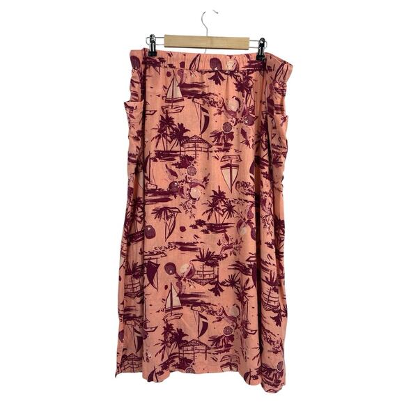 Naturals D & Co Linen Blend Pink Tropical Pro T Skirt Set XL/1X Resort Cruise - Picture 4 of 7